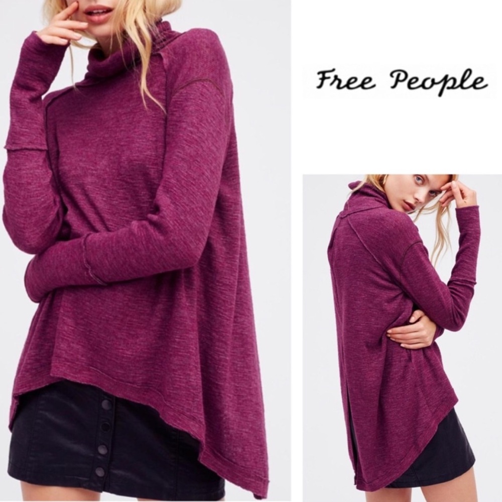 Free People Split Back Turtleneck Plum Sz. M